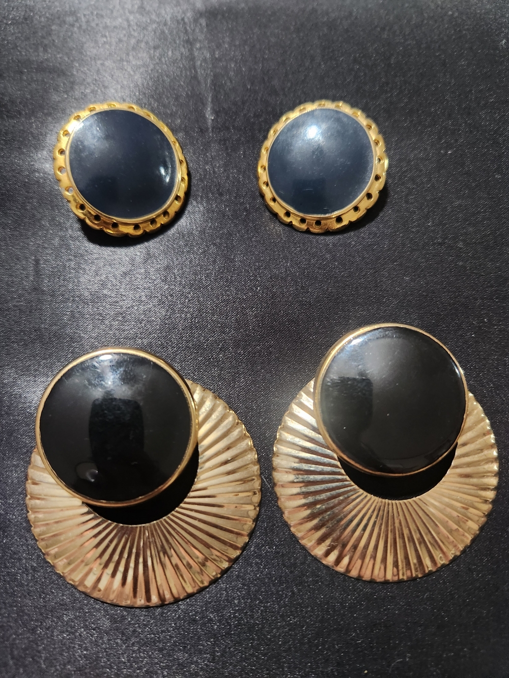 2 Pairs Classic Black & Gold And Navy And Gold Statement Earrings